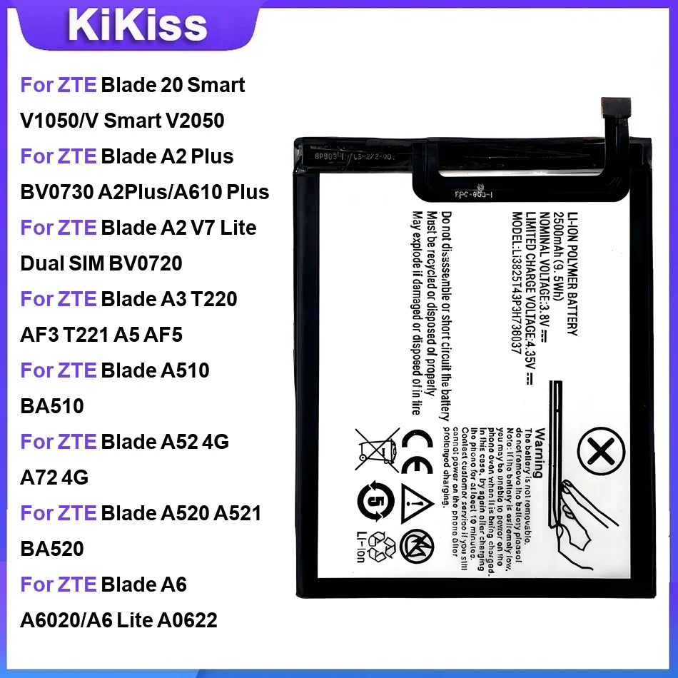 Аккумулятор для ZTE Blade 20 Smart A2/Plus A3 A510 A72 4G A520 A6 A610 V40S A5S L3 L4 Pro L5 Plus L8 QLux T660 V7/8/9 Z855 X3/9 Z982