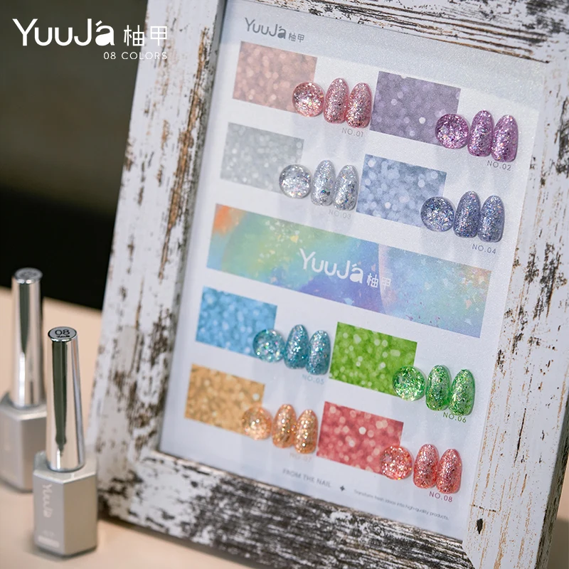 YUUJA 8 Colors Nail gel set Nail salon New model 2024 Fashion Nail art kit Mismatched Broken drill color Non-toxic UV gel