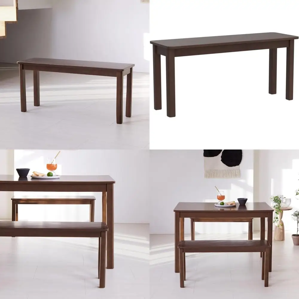 

Modern Farmhouse Wooden Dining Bench, Malaysian Oak Wood, Small Size, Walnut Finish, 37.4 Long