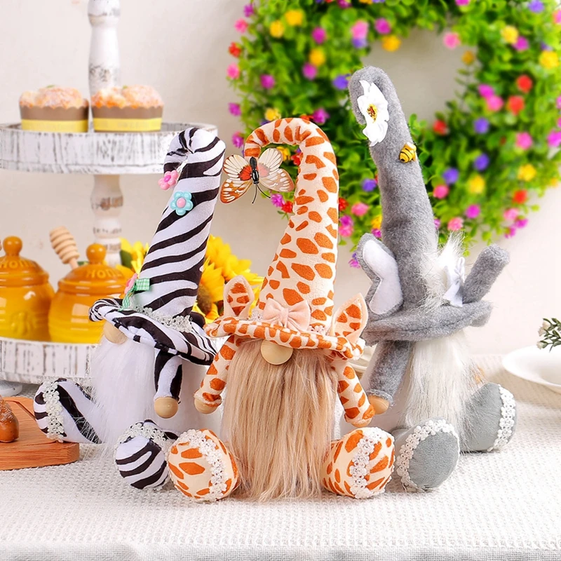 1PCS Animal Gnome Decoration Zebra Giraffe Elephant Shaped Plush Doll Faceless Tomte Gnomes Pendant Ornament Desktop Decor Gift