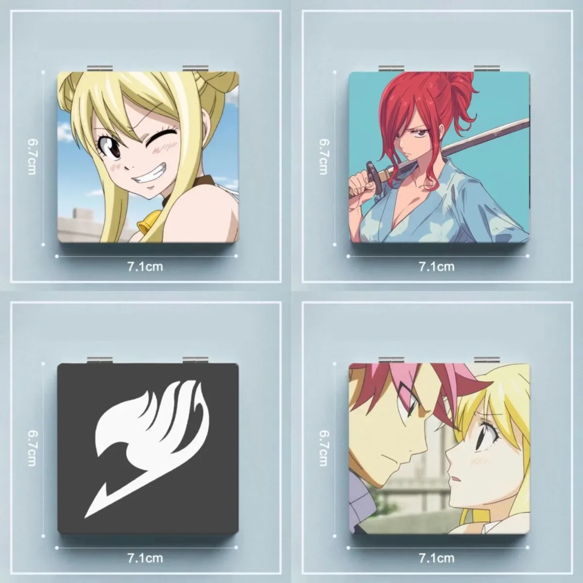 6x7cm, Fairy Tail, Folding Double-sided Makeup Mirror, Portable Travel, Mini Compact, Anime Cute Girls Kids, Magnifying, Square