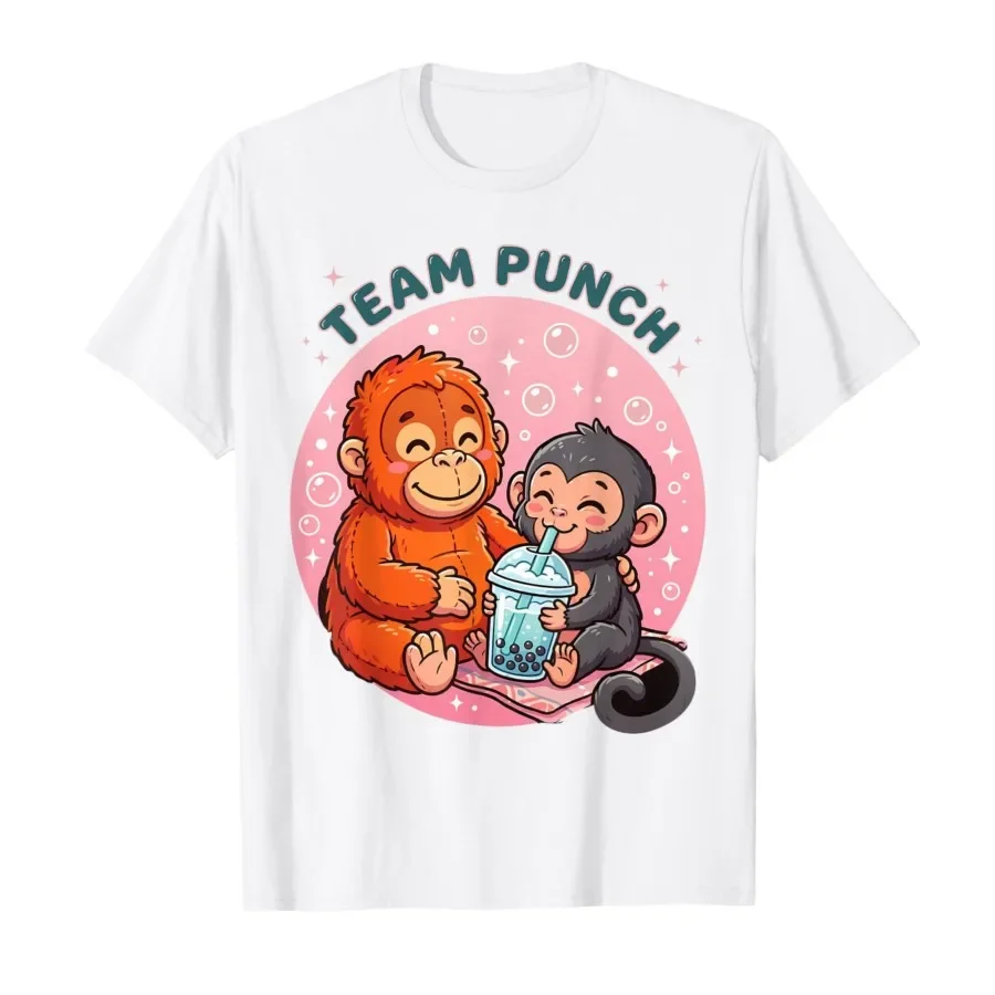 

Team Punch Kawaii Baby Monkey Punch T-shirt For Men Women 100% Cotton T Shirts Short Sleeve Tops 0406-2