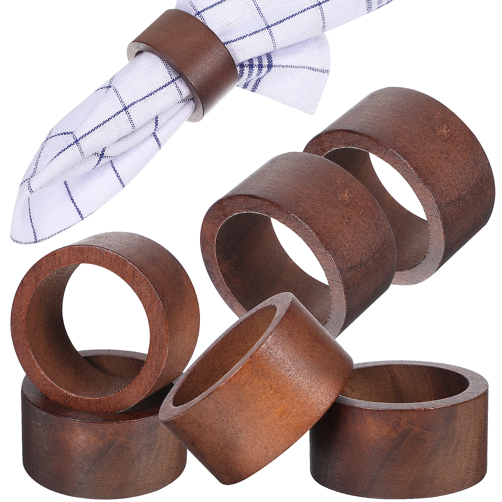 

6Pcs Wooden Napkin Rings Set Simple Solid Color Compact Lightweight for Cloth Napkins Holiday Banquet Decoration Accessories