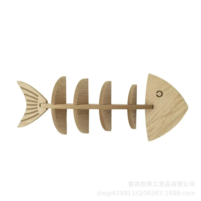 Wooden fish wall hanger, creative living room wall solid wood shelf