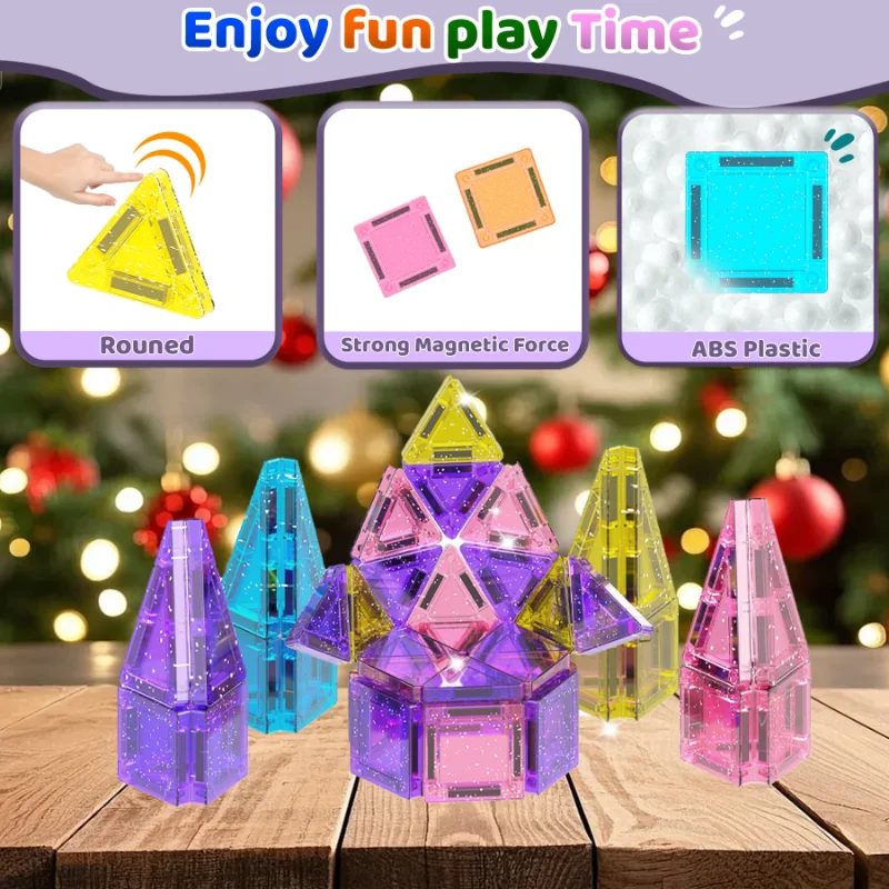 Mini carreaux magnétiques 45 pièces, ensemble de carreaux magnétiques de voyage portables avec étui en fer, jouet créatif STEM Montessori pour cadeaux d'anniversaire pour filles