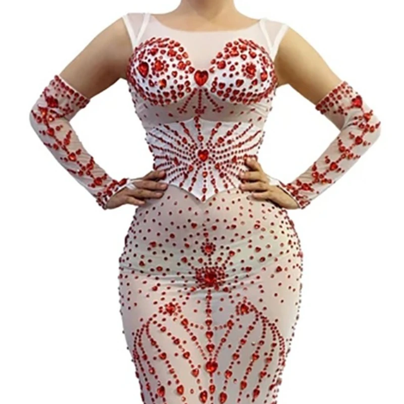 เพชรชุดวันเกิดหัวใจสีแดงเพชรTulleเสื้อกั๊กFishtailชุดวินเทจแฟชั่นVestidos De Gala De Noche Party Dresses