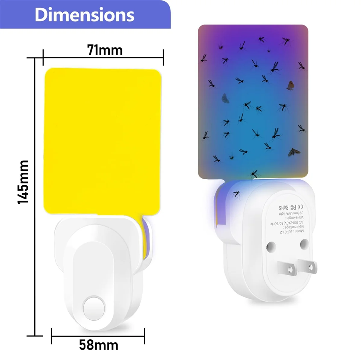 Kit de trampa eléctrica para insectos voladores, atrapamoscas pegajoso para moscas de frutas, insectos voladores, mosquitos, mosquitos, polillas, enchufe estadounidense