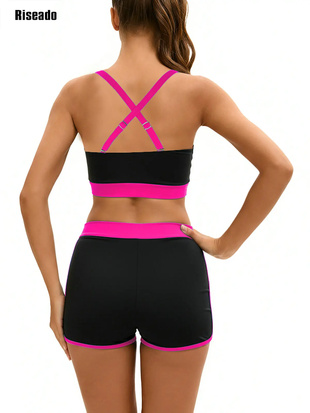 2026 جديد قطعتين مجموعة البكيني الإناث رفع عالية الخصر ملابس السباحة عبر الظهر المحاصيل الأعلى ملابس السباحة 2026 ملابس الشاطئ