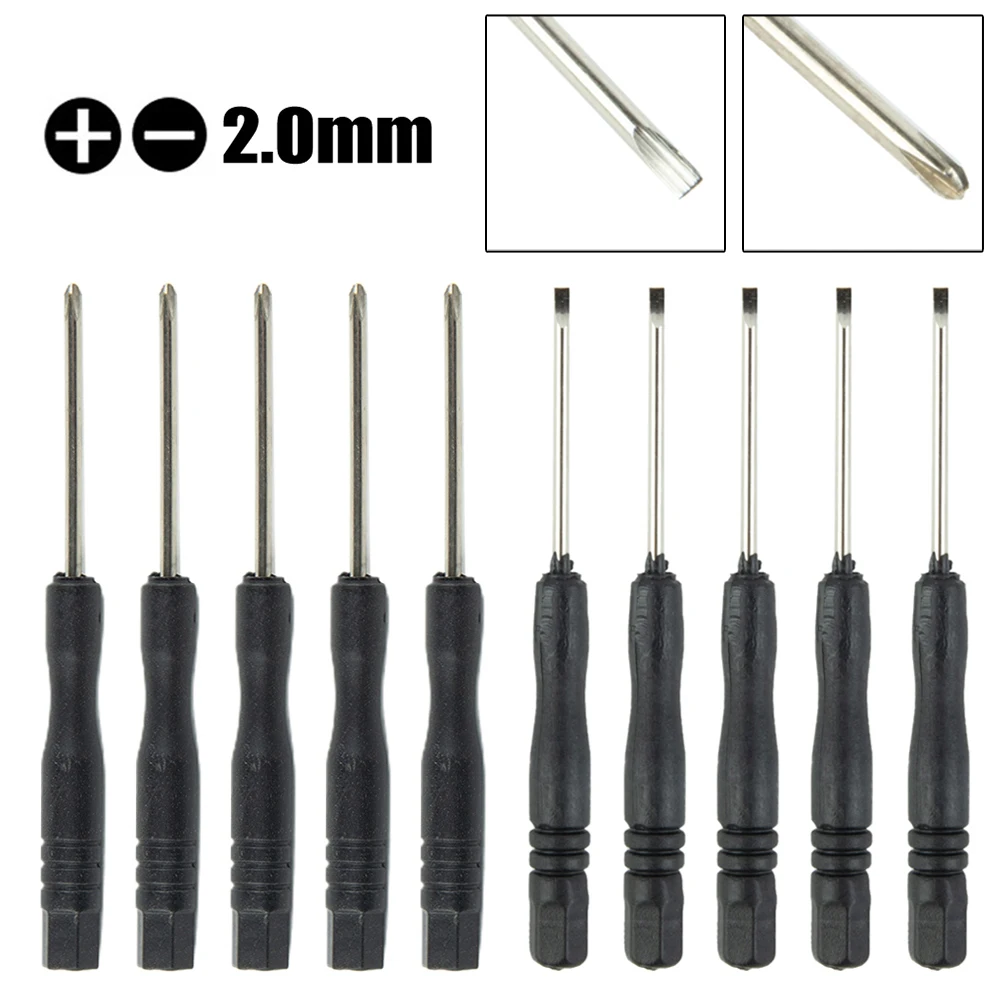 10Pcs 3.22Inch Small Screwdriver Set Black Handle Cross/Slotted Screwdriver Repair Tool For Disassemble Toys