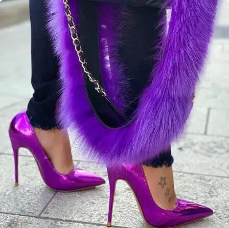 

Королевские синие, красные, фиолетовые блестящие туфли-лодочки из лакированной кожи с заостренным носком, на шпильке 8, 10, 12 см, для вечеринок, женские, сексуальные