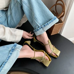 2024 New Summer Slippers Women Mules High Heels Sandals Shoes for Women Casual Shoes Zapatos De Mujer Gladiator Ladies Shoes