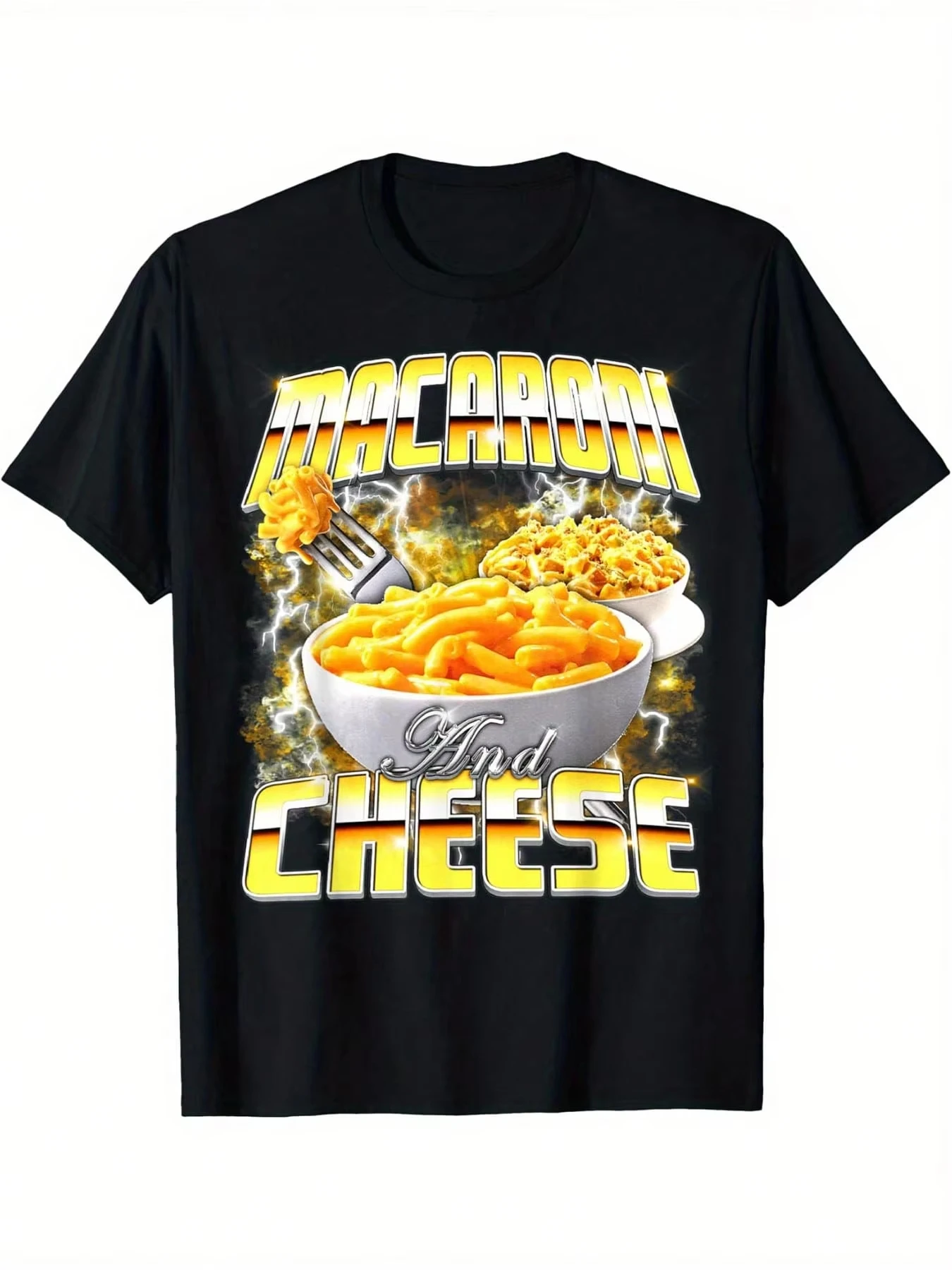 

Vintage Funny Graphic T-Shirt - Macaroni and Cheese Meme Bootleg Rap Style 90s Retro Graphic T Shirts Oversized T Shirt