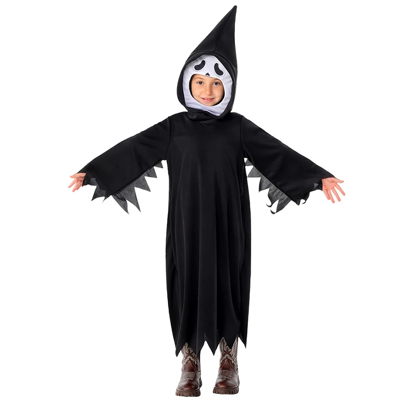 للجنسين الفتيات لطيف الأبيض شبحي هالوين يتوهم اللباس الزي الأولاد الأسود شبح الوجه زي #4