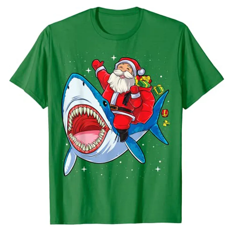 Santa Riding Dinosaur T Rex Christmas Boys Men Xmas Squad T-Shirt Xmas-Santa Ride Shark Santa-Claus Riding-Unicorn Cute Tee Tops