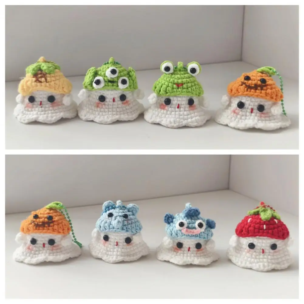 Crochet Ghost Charm Halloween Crochet Ghost Ornament Handmade Frog Cat Spider Hanging Decoration Cute Car Rearview Mirror Charm