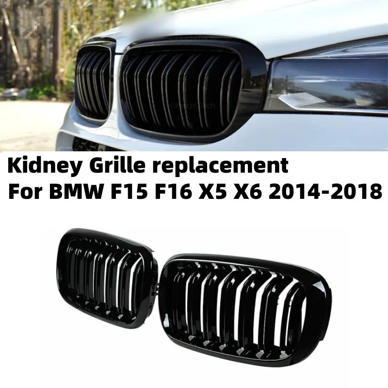 

Pair Car Grille Grill Front Kidney Glossy 2 Line Double Slat For BMW X5 F15 X6 F16 X5M F85 X6M F86 2014-2018 Car Accessories