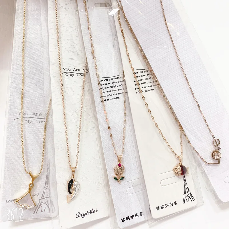 Trendy Stainless Steel Pendant Chain Necklace Rose Gold Steel Color Necklace Mixed Batch Source Manufacturer Direct Sales