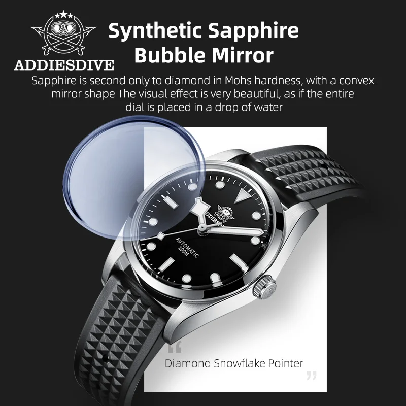 ADDIESDIVE New Automatic Watch Diver Watches Luxury Sapphire Glass Waterproof 100M Rubber Strap Men\'s Watches Mechanical Watches