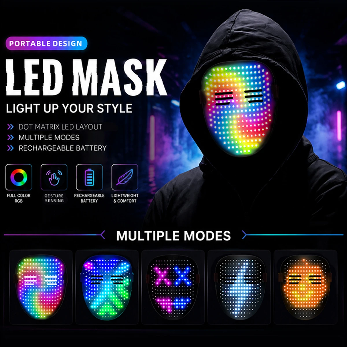 Беспроводная неоновая LED-маск – обзор и цена Led Purge Mask Halloween