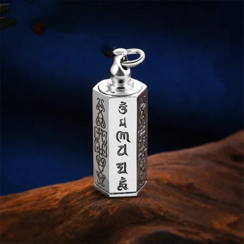 Escrituras budistas Mantra caja COLLAR COLGANTE para hombres joyería abierta moda plata 925 collar de cadena accesorios de amuleto masculino