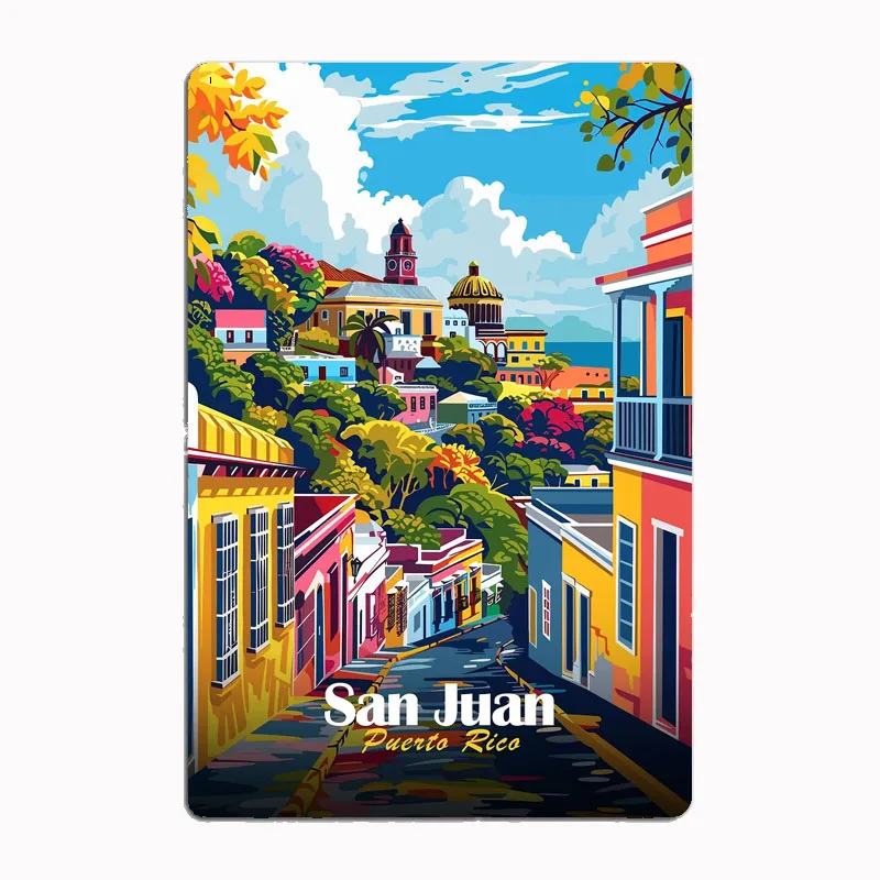 

Travel City San Juan, Puerto Rico Cityscape Poster Metal Sign Mural Plates Club Tin Home Decor Room Decoration Wall Decor