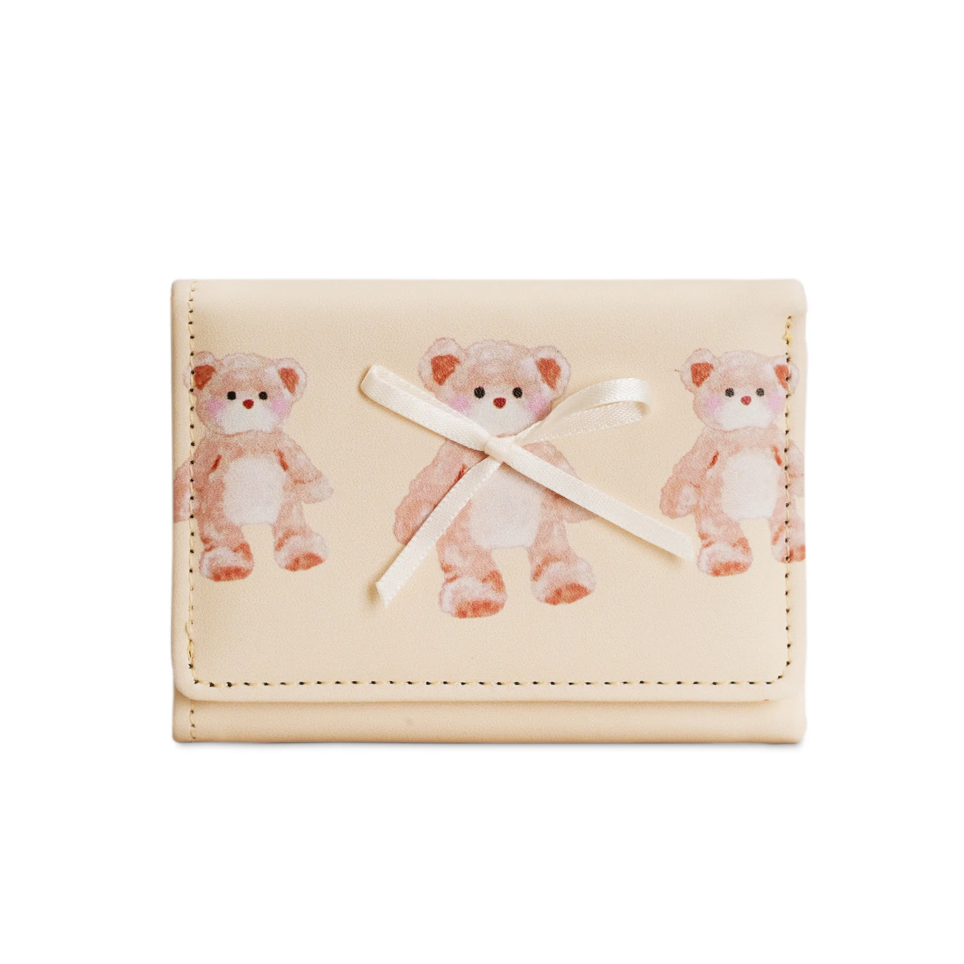 Portefeuille court en forme d'arc pour femmes, portefeuille porte-cartes à changement ample multifonctionnel à trois volets pour étudiantes, dessin animé et mignon