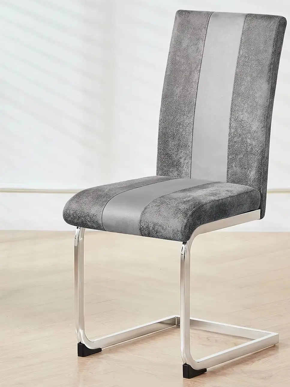 Freischwinger Schwingstühle 4er Set aus Kunstleder Esszimmerstühle mit hoher Rückenlehne verchromtem Metallgestell Polsterstühle für Esszimmer, Wohnzimmer und Büro
