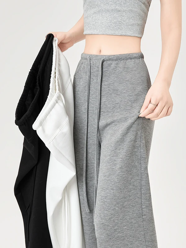 

High Waist Air Layer Wide Leg Pants Women's Spring Summer New Style Drawstring Straight Leg Floor-Length Sports Sweatpants
