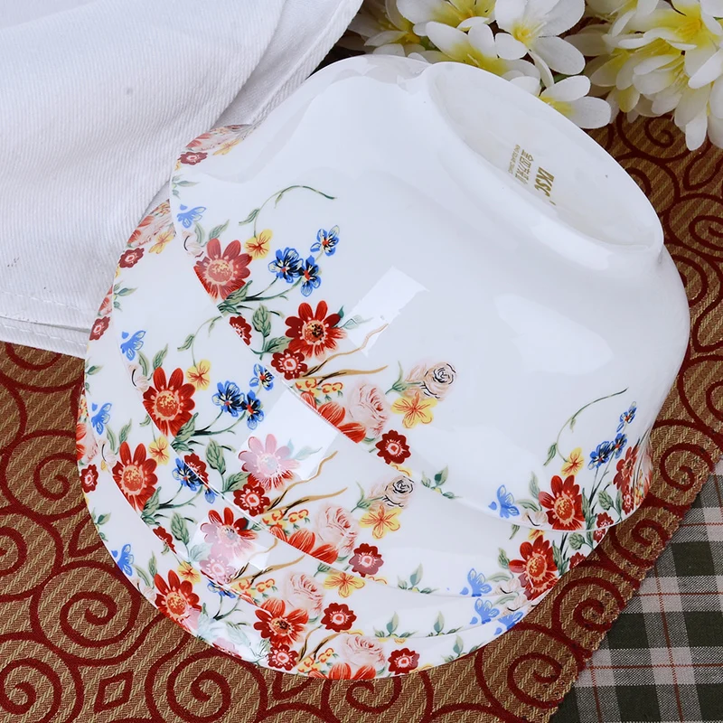 4pcs, 6inch, Gilded Banding Rose Flower Painting, Bone China Soup Bowl Set, Decorative Ceramic Salad Bowl, for Serving