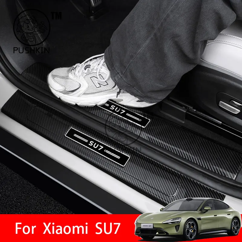 

Для Xiaomi SU7 2024 2025 2026 накладки на пороги автомобиля, защита из АБС-пластика из углеродного волокна, порог, накладка, наклейка, аксессуары