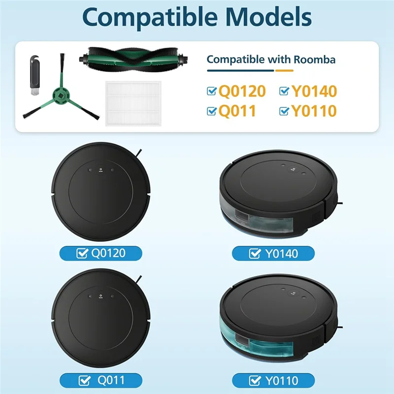 ABGP-For Irobot Roomba Essential Series Q0120, Y0140, Q011, Y0110 جهاز آلي لتنظيف الأتربة فرشاة جانبية رئيسية أجزاء فلتر Hepa
