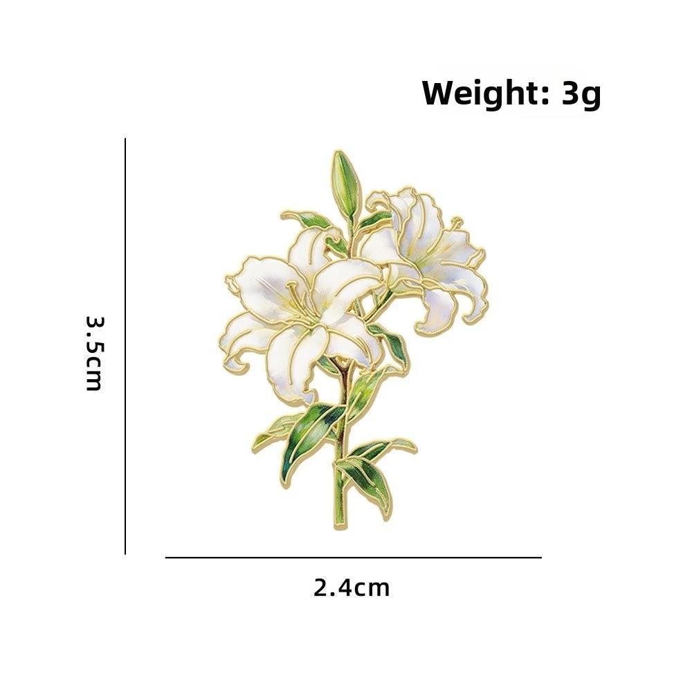 Assorted Colors Flower Brooches Enamel Material Botanical Design Enamel Flower Pins Metal Pin Back 12 Piece Set Plant Brooches