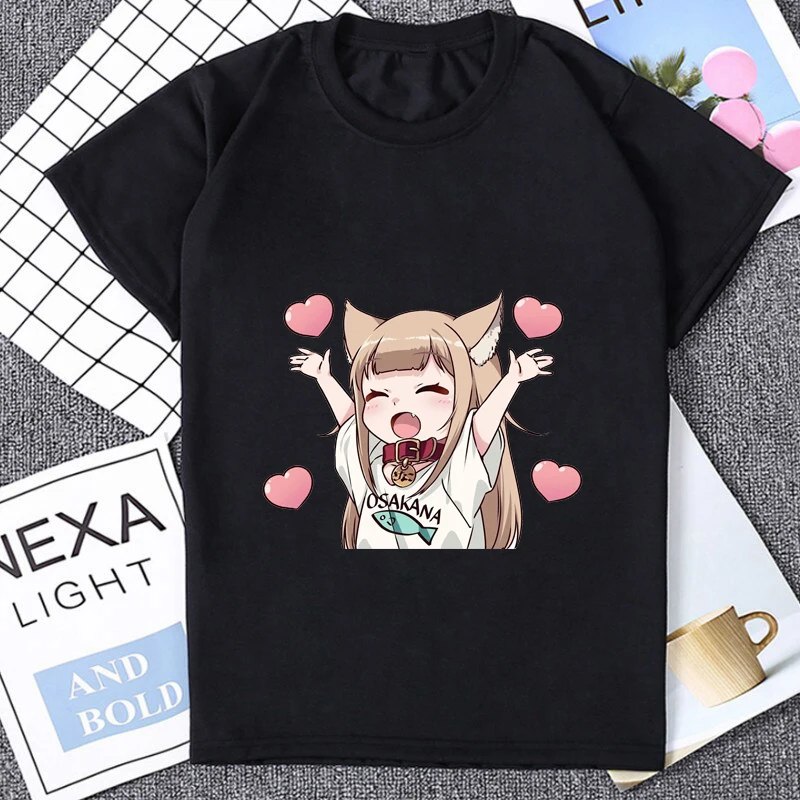 Cos Kinako OSAKANA Kawaii Cat Printed T-Shirt Hot Japan Anime My Cat Is A Kawaii Girl Tshirt Unique Style O-neck Streetwear Tees