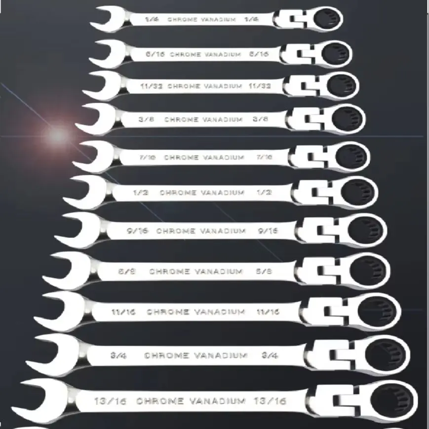 6mm-22mmRatcheting Flex Head Wrench Set Metric Ratchet Combination Wrenches Cr-V Gear Spanner Set Car Key Wrench Repair Tool Set