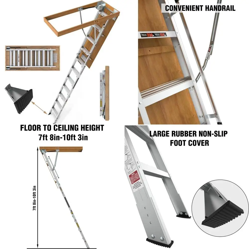 

Скрытая выдвижная чердачная лестница на 10 футов для отверстия 54 x 22,5 дюйма, вместимость 350 фунтов.