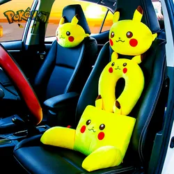 3pcs Pikachu Car Seat Headrest Pillow Auto Car Neck Pillow Kawaii Head Support Lumbar Support For Office Chair Cushion