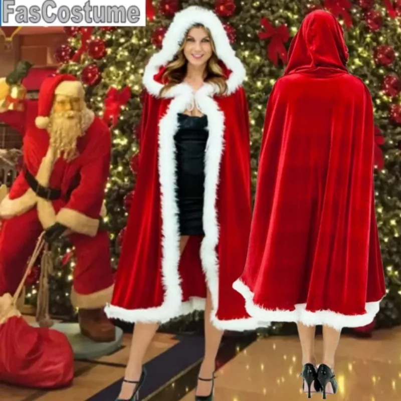 Sudaderas con capucha para fiesta, disfraces de juego de rol de Navidad de invierno, capa de Papá Noel, capa de mujer de terciopelo dorado, capa de Caperucita Roja