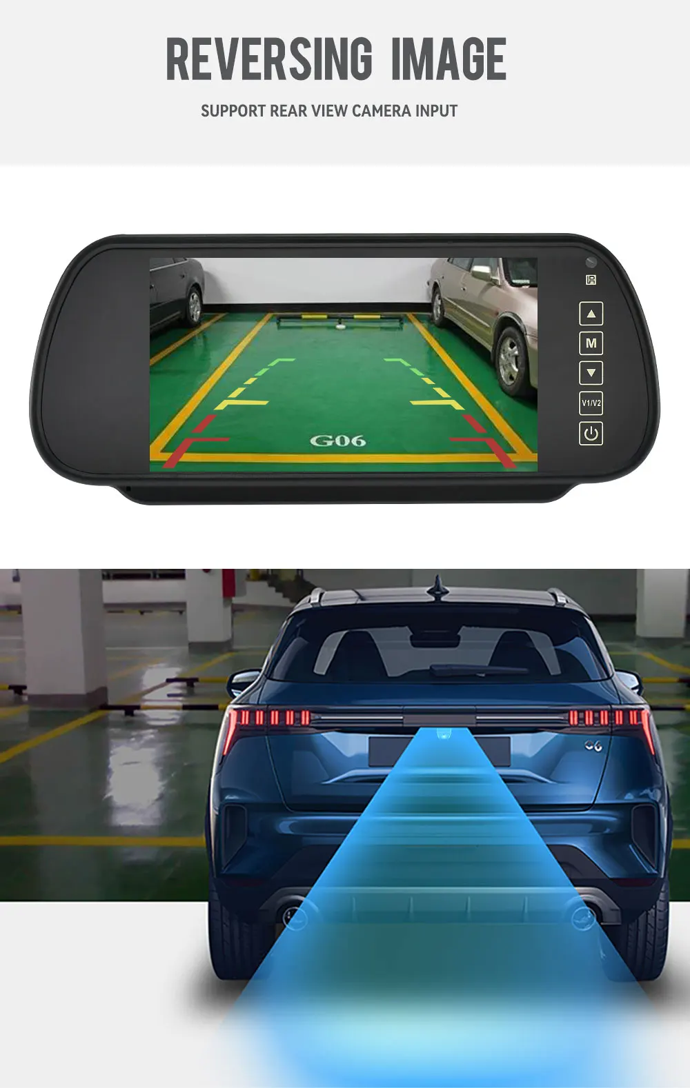 MJDOUD 7-Zoll-Auto-AHD-Raumspiegelmonitor für das Parken von Fahrzeugen, TFT-LCD-HD-Bildschirm für Rückfahrkamera, Rervesing Dispaly Universal – Detail 8