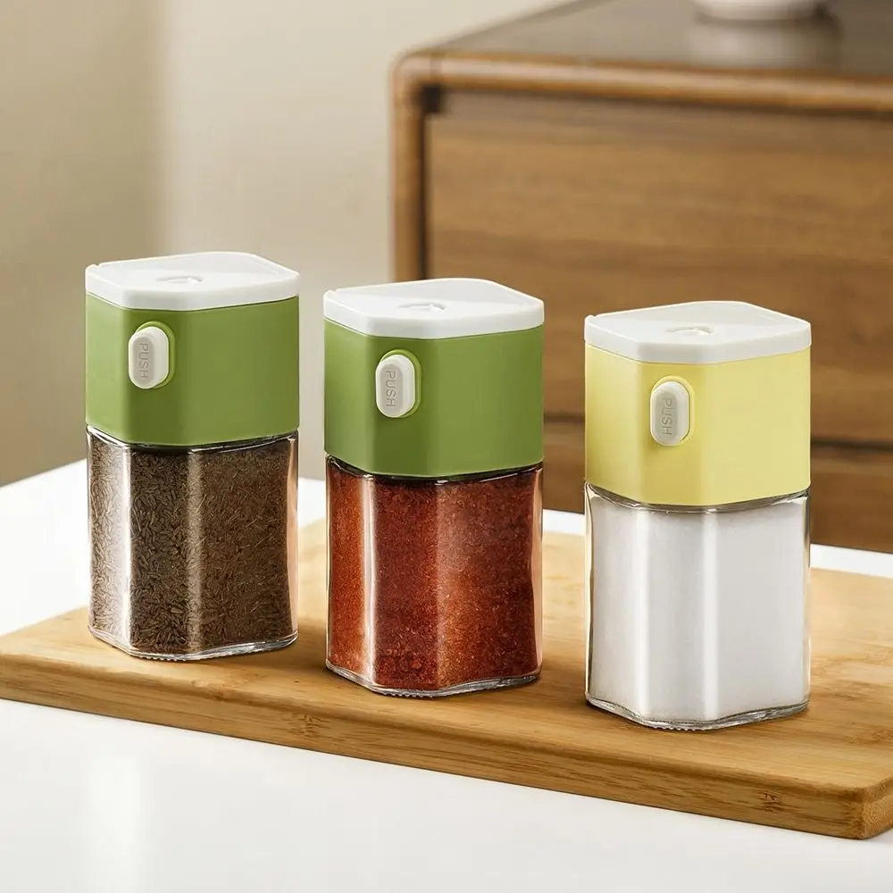 

2Pcs 200ml Glass Salt Jar Press-type Sealed Dual-purpose Seasoning Can Refillable Moisture-proof Sugar Bowl for Home