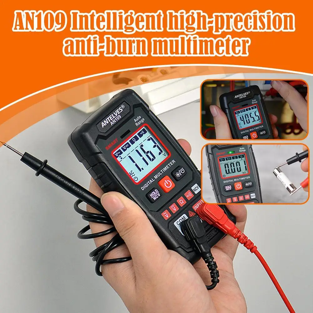 AN109 Portable Smart Digital Multimeter Voltage Meter Current Ohm Tester High-precision Anti Burn Electrician Multimeter