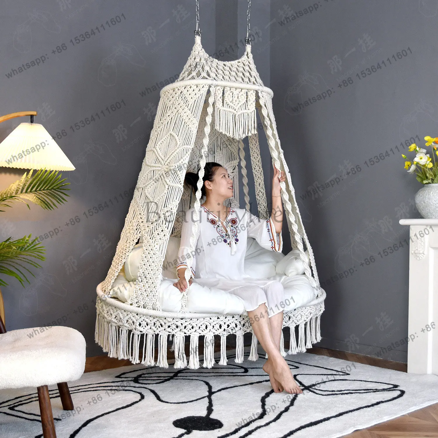 Hand-woven double hanging chair, bohemian balcony, swing, home patio