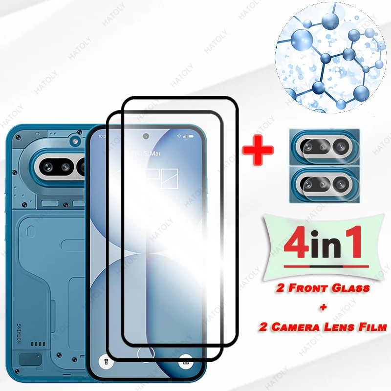 Für Nothing Phone 4a Glas-Displayschutzfolie für Nothing Phone 4a 5G gehärteter schwarzrandiger Schutzfilm Kameraobjektivschutz