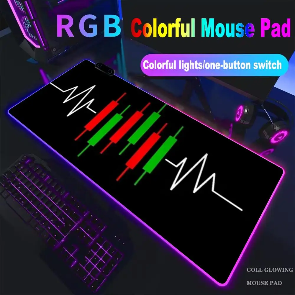 

RGB Stock Market Mouse Pad Trading Chart Pattern PC Gaming Mouse Pad HD Gamer LED Light XXL HOT Candlestick Pattern Art Desk Mat