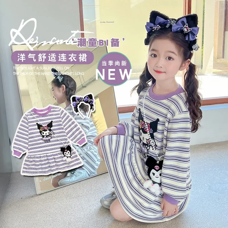 

Autumn Kuromi Sanrio Anime Kawaii Girls Long Sleeve Hoodie Clothing Cute Cartoon Send Bag Dress Skirt Princess Clothing Gifts