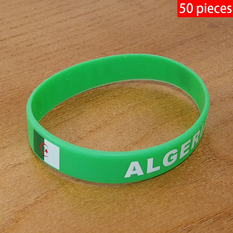 

Wholesale Customized 50pcs Algeria National Flag Wristband Sport Silicone Bracelet Rubber Band Commemorative Fashion Accessory