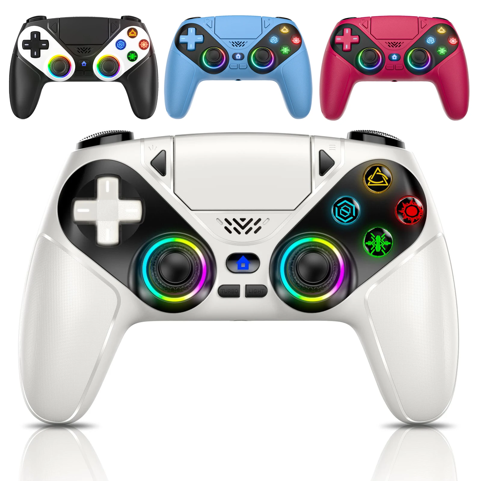 Pengontrol untuk Gamepad PS5/PC, Joystick Game dengan Lampu RGB, Trigger Efek Hall, Turbo, Getaran, Tombol Sentuh yang Dapat Diprogram