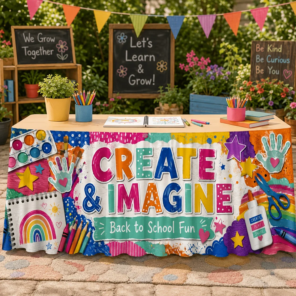 Party table skirt 1 is suitable for school events, art classes, teachers' offices, family study rooms, and craft decorations.xzj