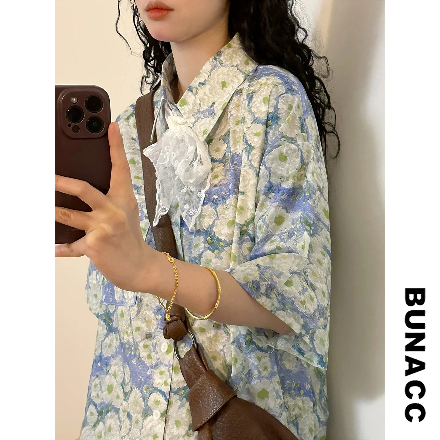 

Summer Floral Print Loose Women's ort Sve Collar Open Cardigan irt Vintage Countryside Sle Street Faion