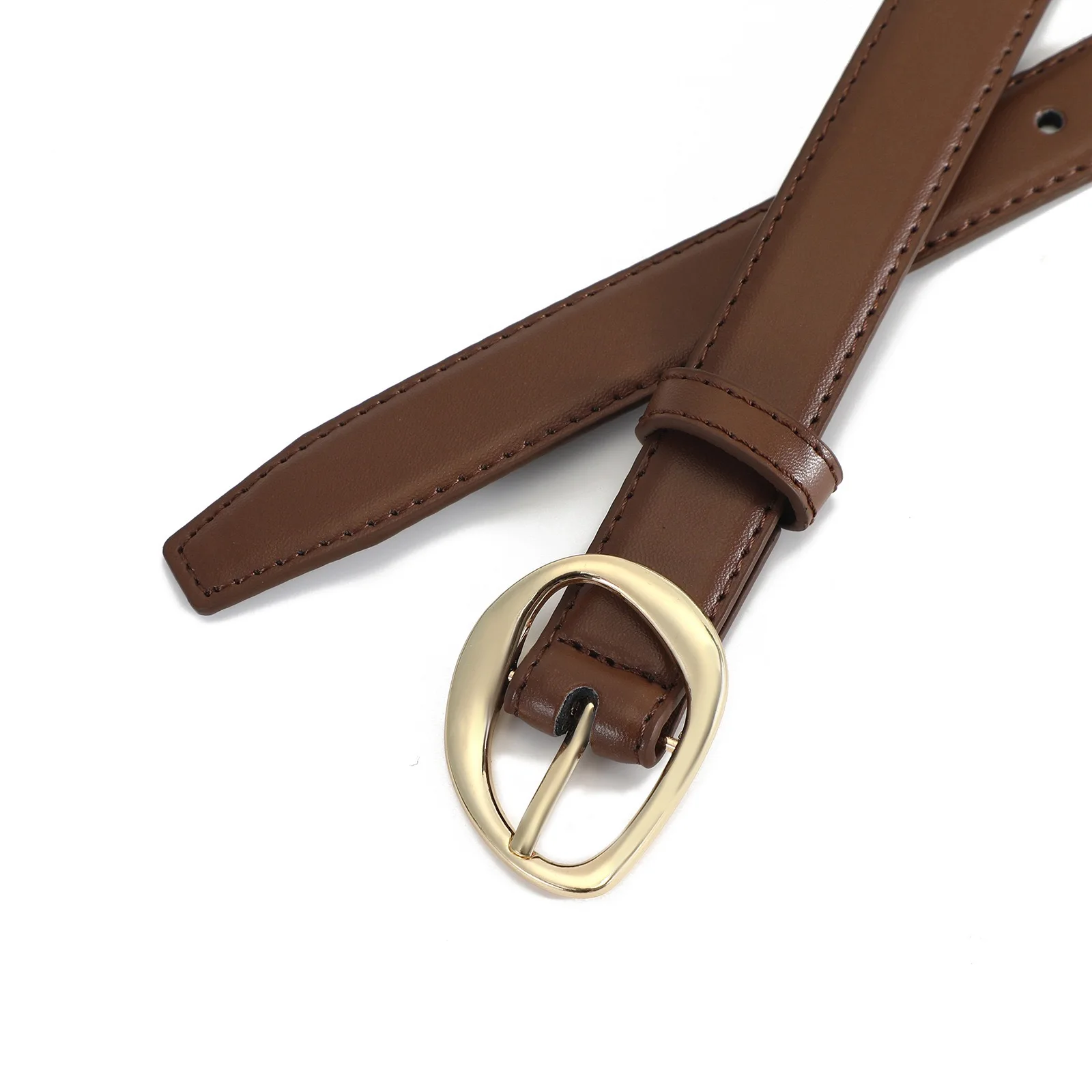 Luxuriöse PU-Ledergürtel für Damen, Modische Goldene Dornschließe, 2,3 cm Breiter Taillengürtel für Kleider & Jeans, Accessoires in Schwarz und Braun – Detail 10