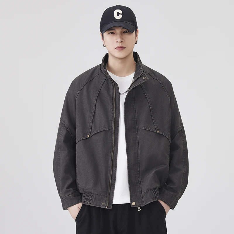 

Мужская уличная одежда, свободная повседневная мотоциклетная куртка с воротником-стойкой, пальто-карго, старая модная куртка-бомбер из искусственной кожи в американском стиле ретро